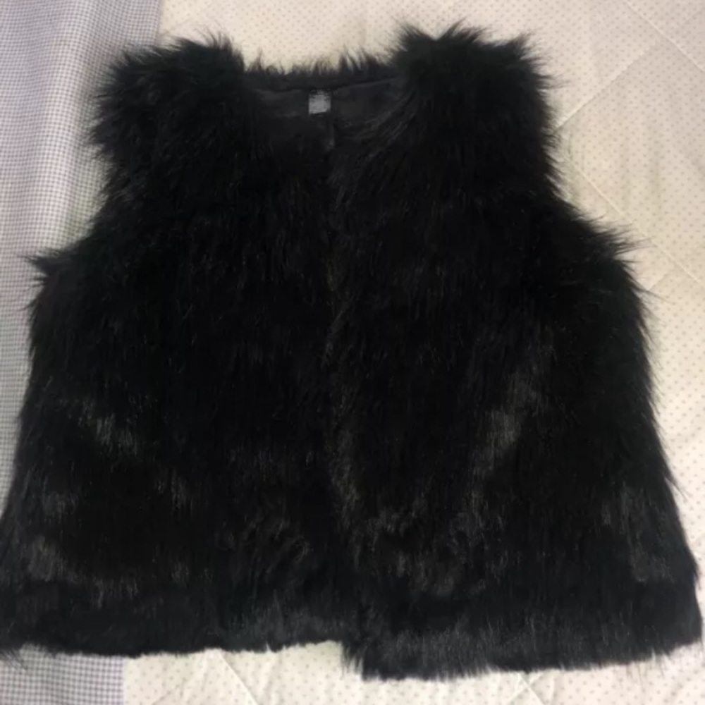 Mixit Faux Fur Black Vest Coat Sleeveless Jacket